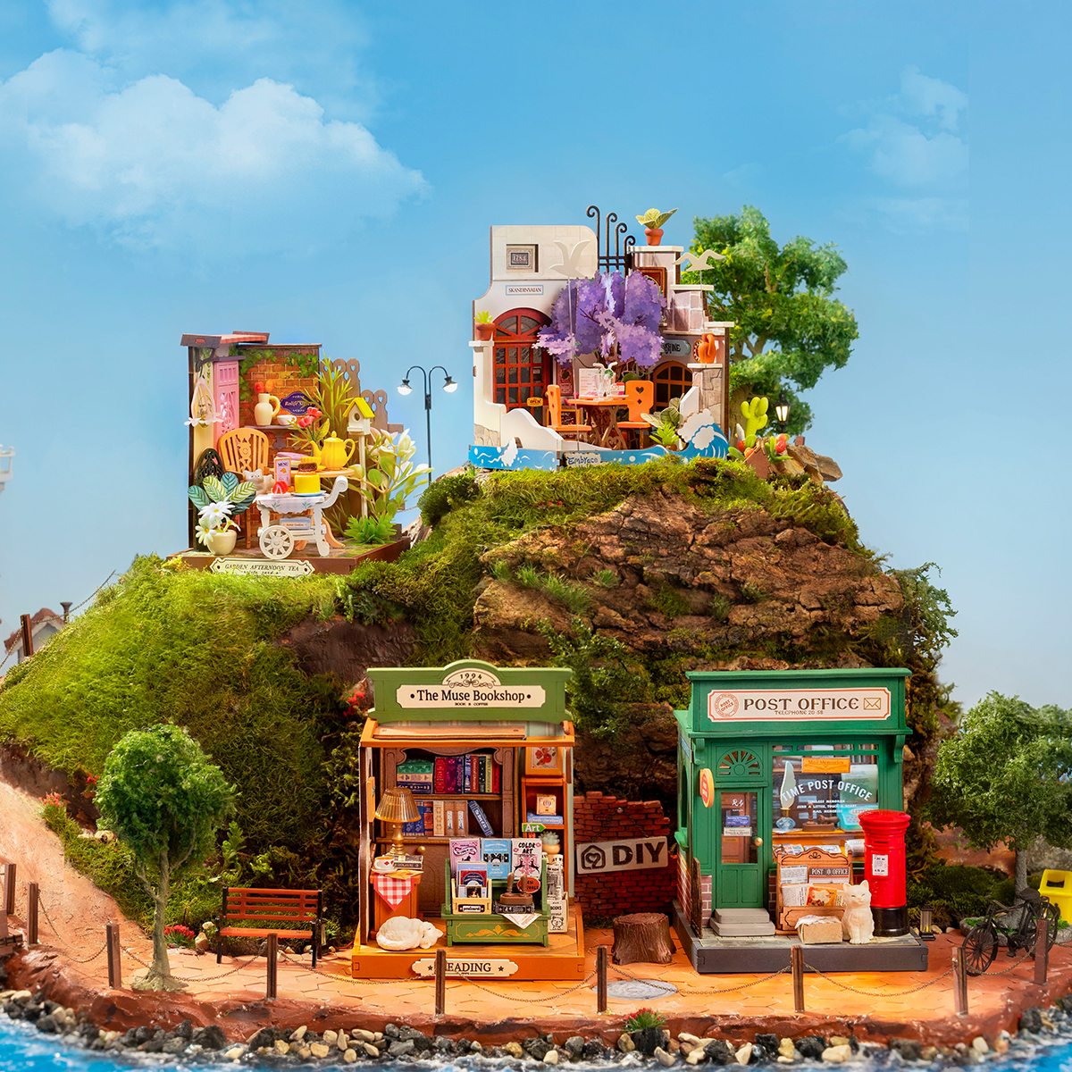 Rolife Little & Warm Space Series3 group display with four miniature houses