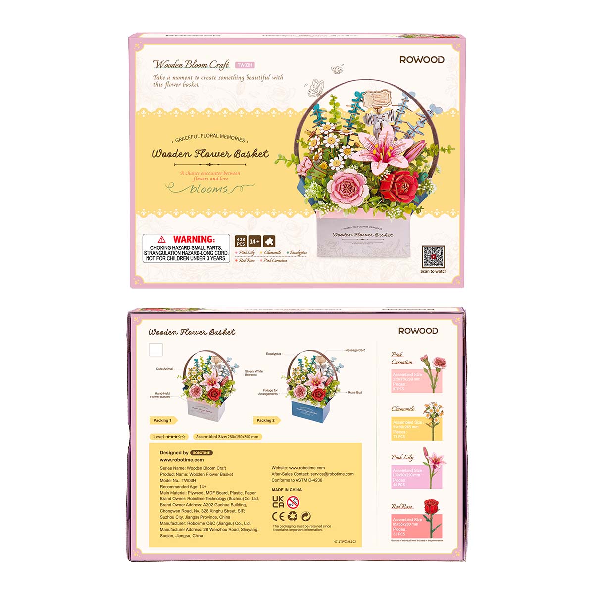 Rowood DIY 3D Puzzle - Wooden Flower Basket TW03H gallery image 6