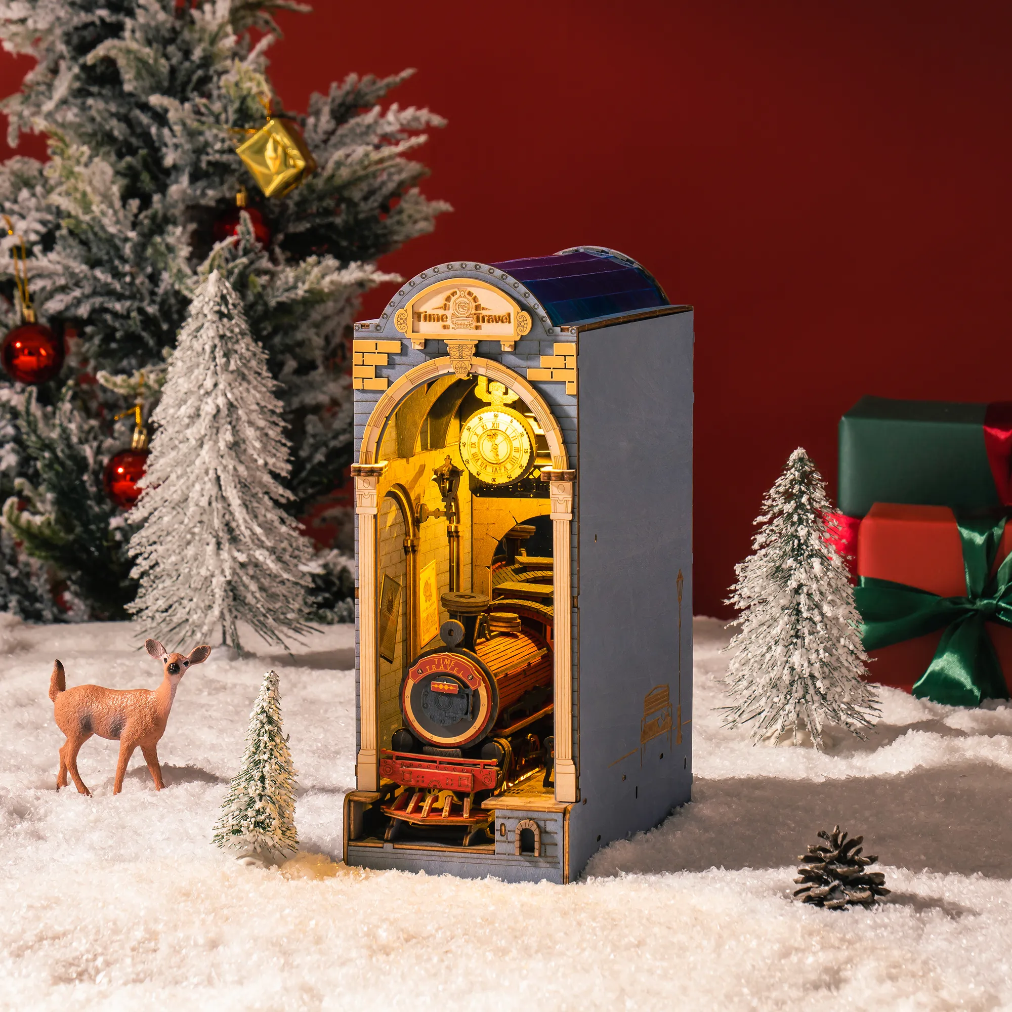 Rolife DIY Book Nook Kit Time Travel TGB04 winter holiday bookshelf display scene
