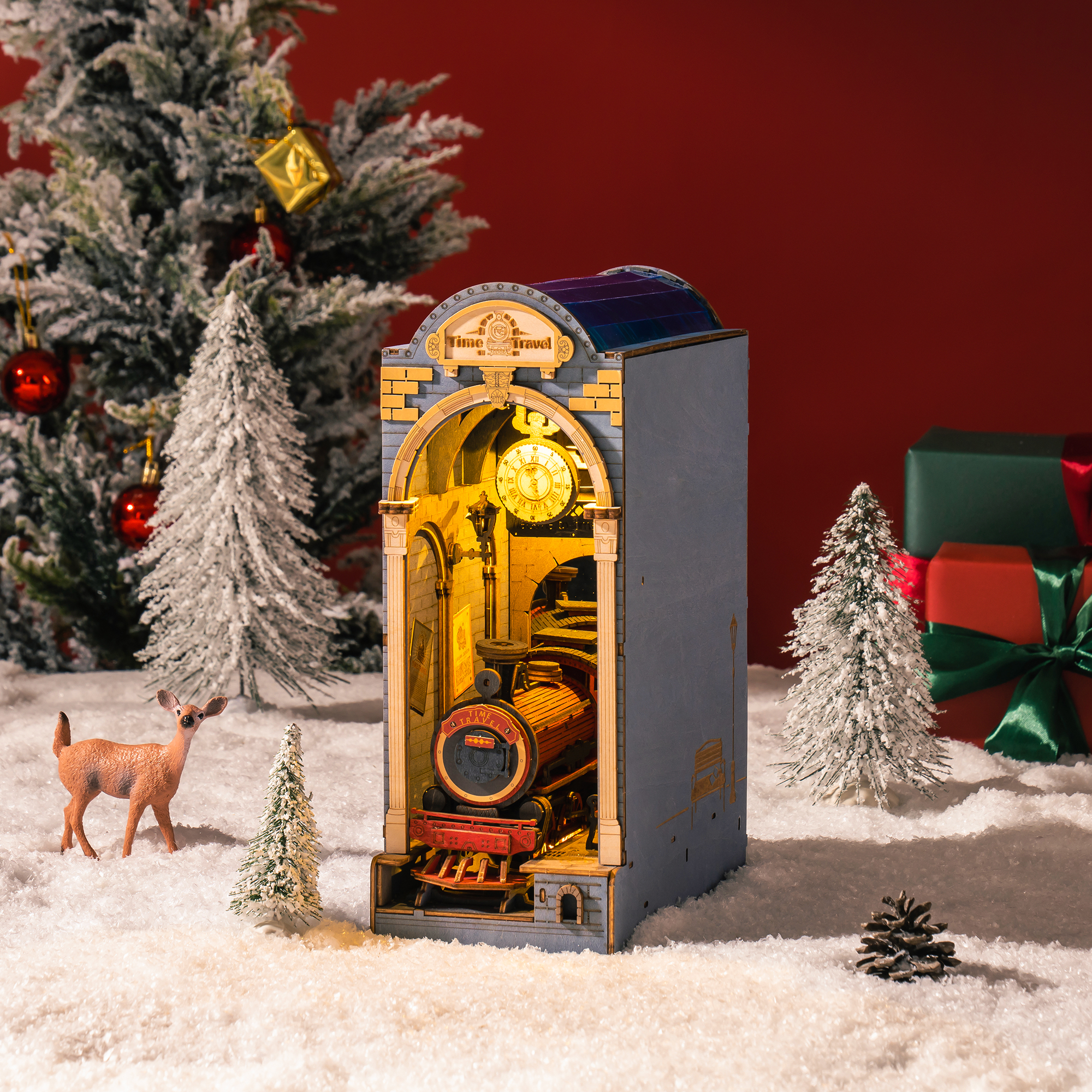 Rolife DIY Book Nook Kit Time Travel TGB04 winter holiday bookshelf display scene