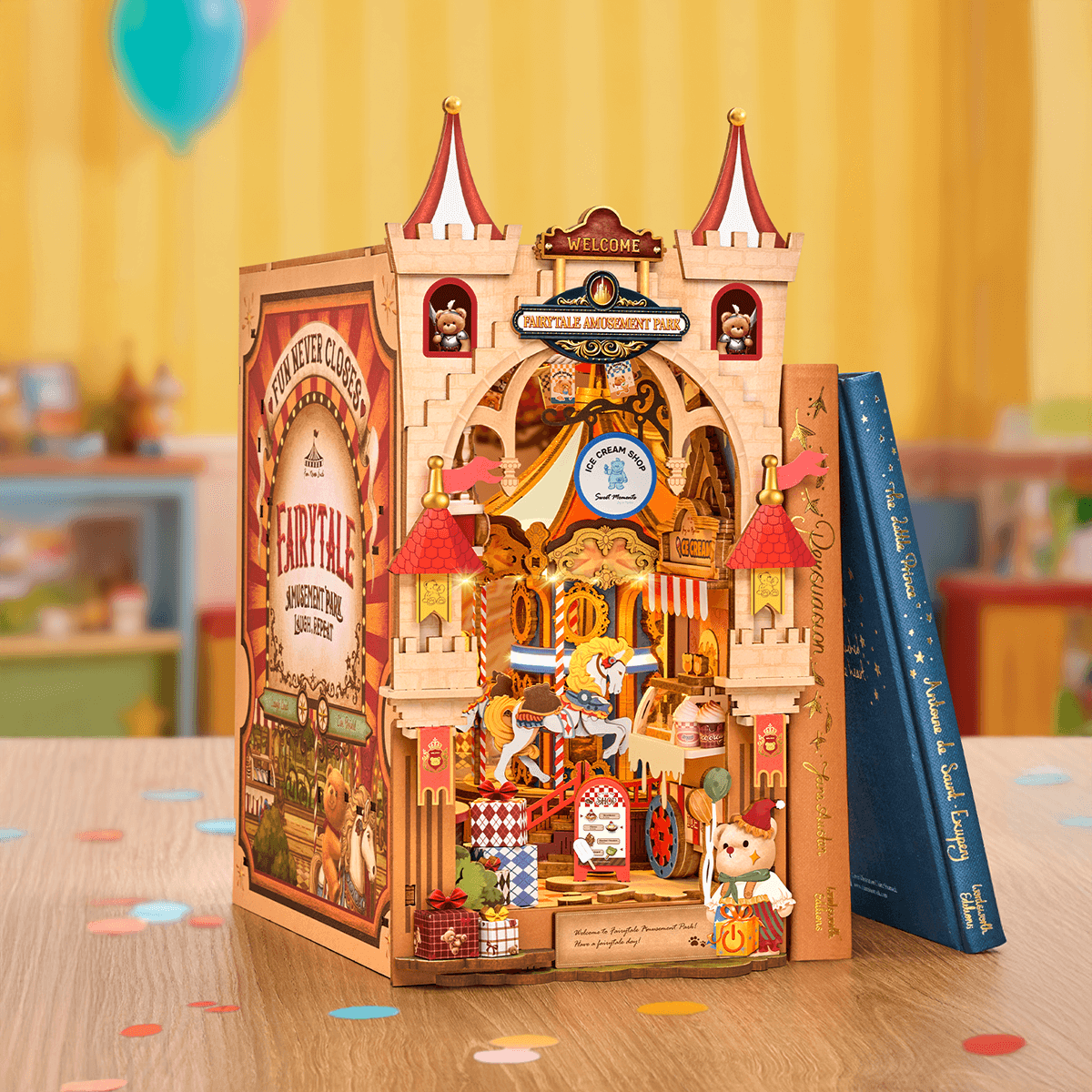 Rolife Fairytale Amusement Park TGB17 book nook in a colorful tabletop scene