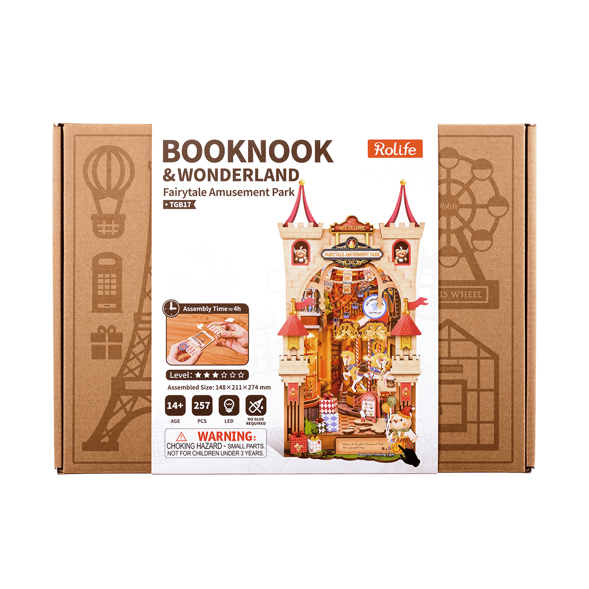 Rolife Fairytale Amusement Park TGB17 product package with completed book nook