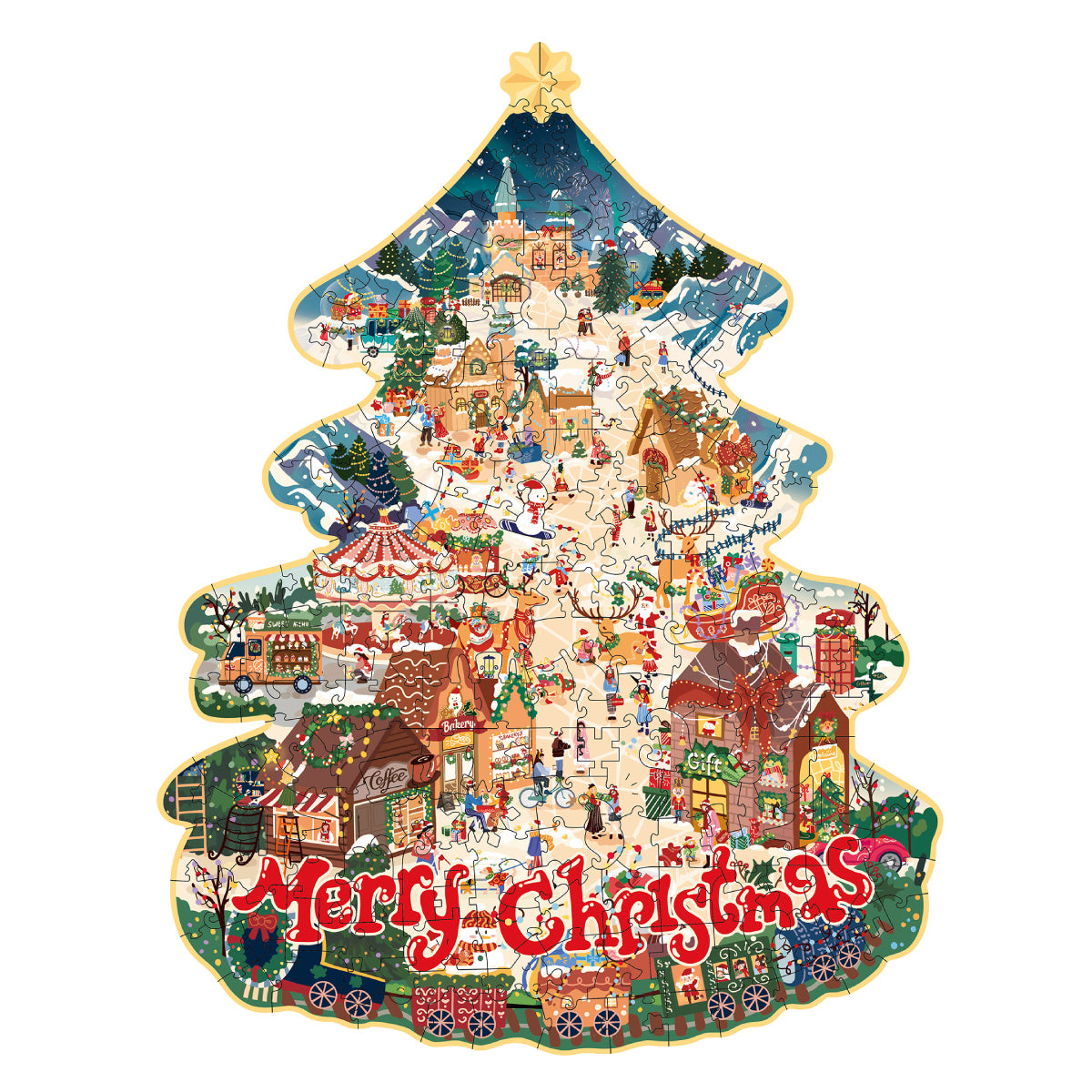 Christmas Town TA007 puzzle held in both hands before framing