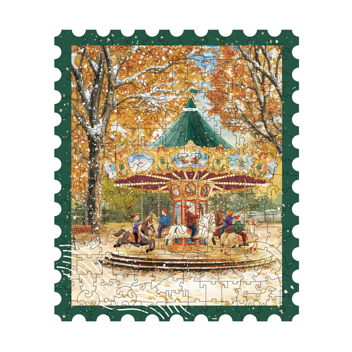 Golden Autumn Carousel TA008 puzzle displayed in a tabletop frame set