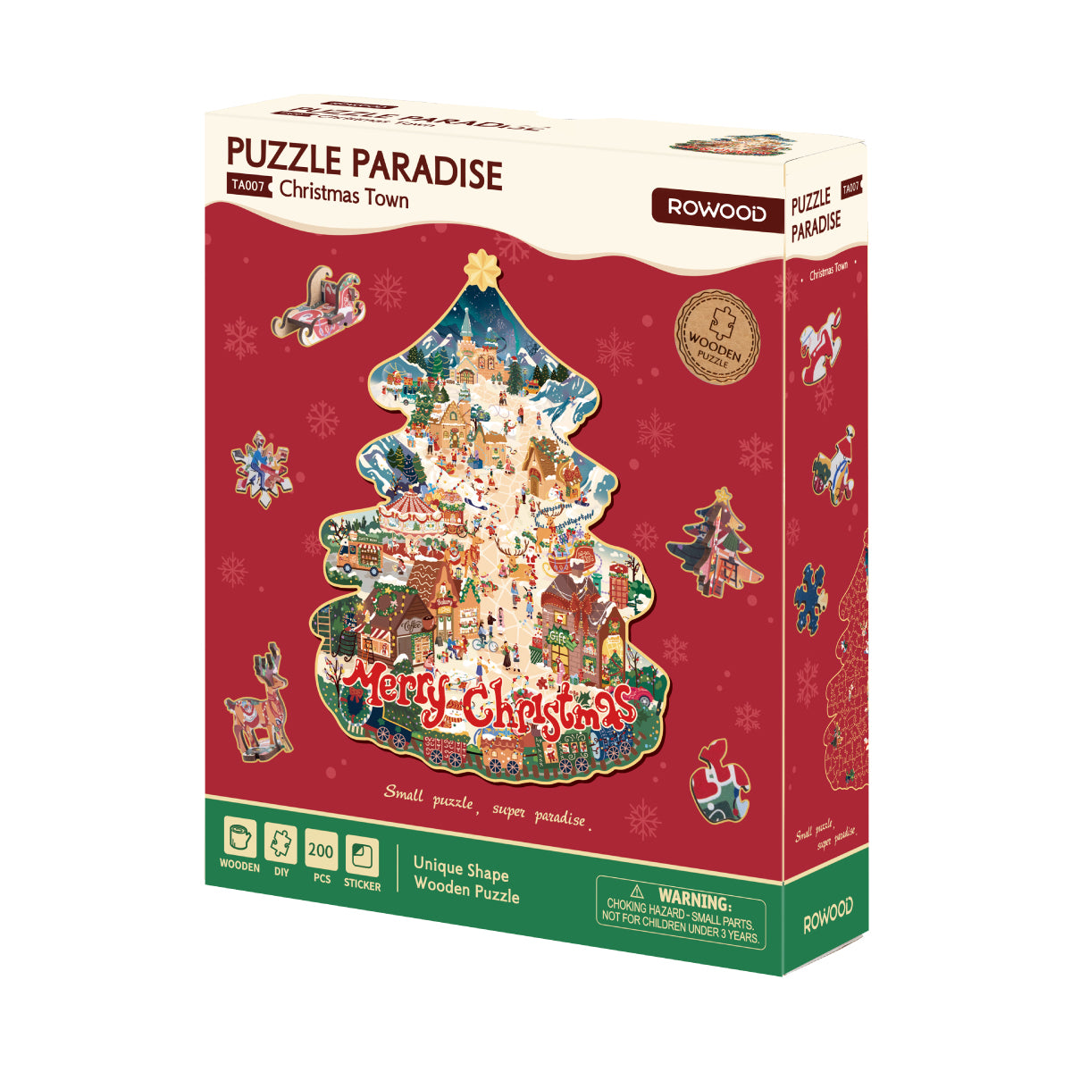 Christmas Town TA007 product information graphic for the framed wooden puzzle