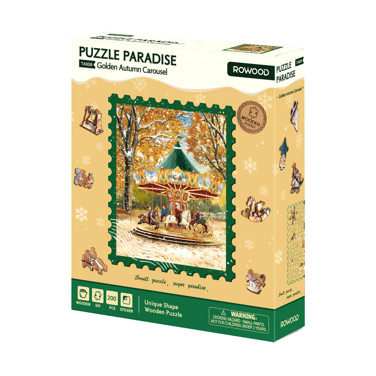 Golden Autumn Carousel TA008 product information graphic for the framed wooden puzzle