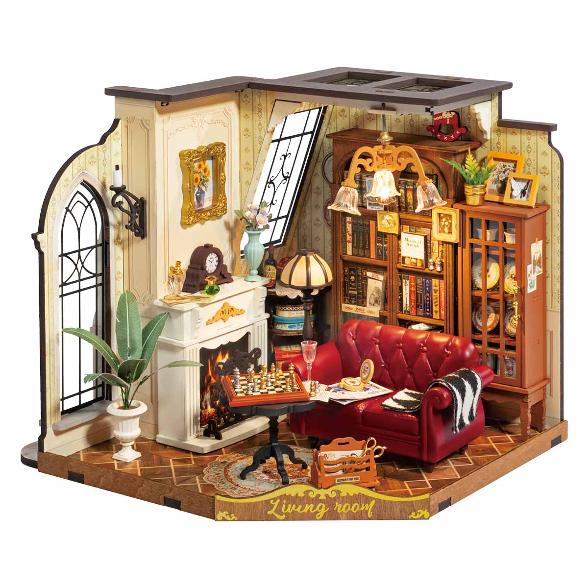 Rolife Catherine's Living Room DG175 white background miniature house product view