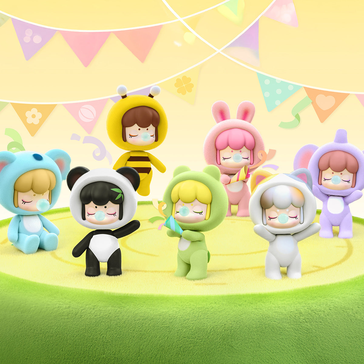 BabyNanci Fluffy Party full collection display in a pastel party scene