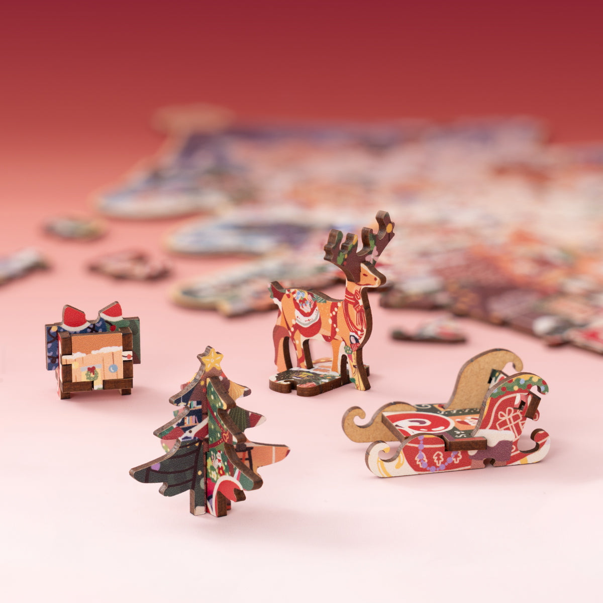 Christmas Town TA007 product display scene with the framed tree-shaped puzzle