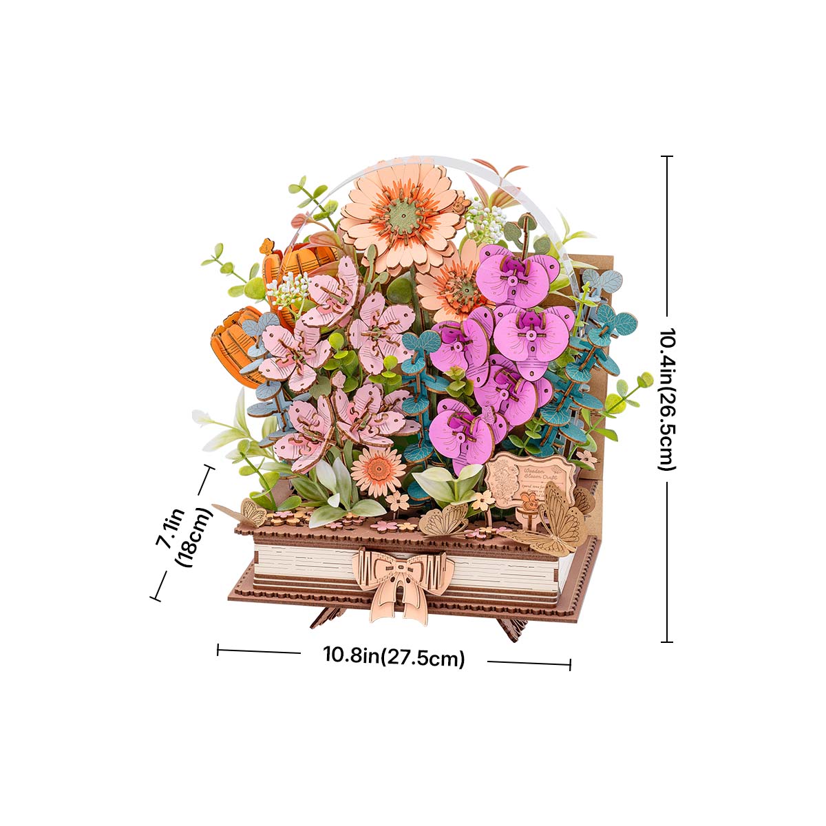 Wooden Blooming Book TW04H size graphic, 27.5 x 18 x 26.5 cm floral puzzle