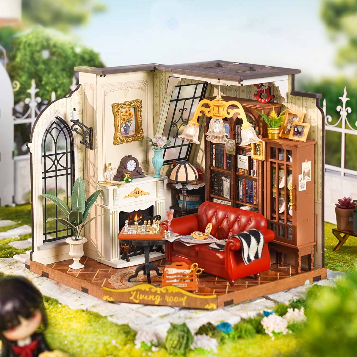 Rolife Catherine's Living Room DG175 miniature house in a warm outdoor scene