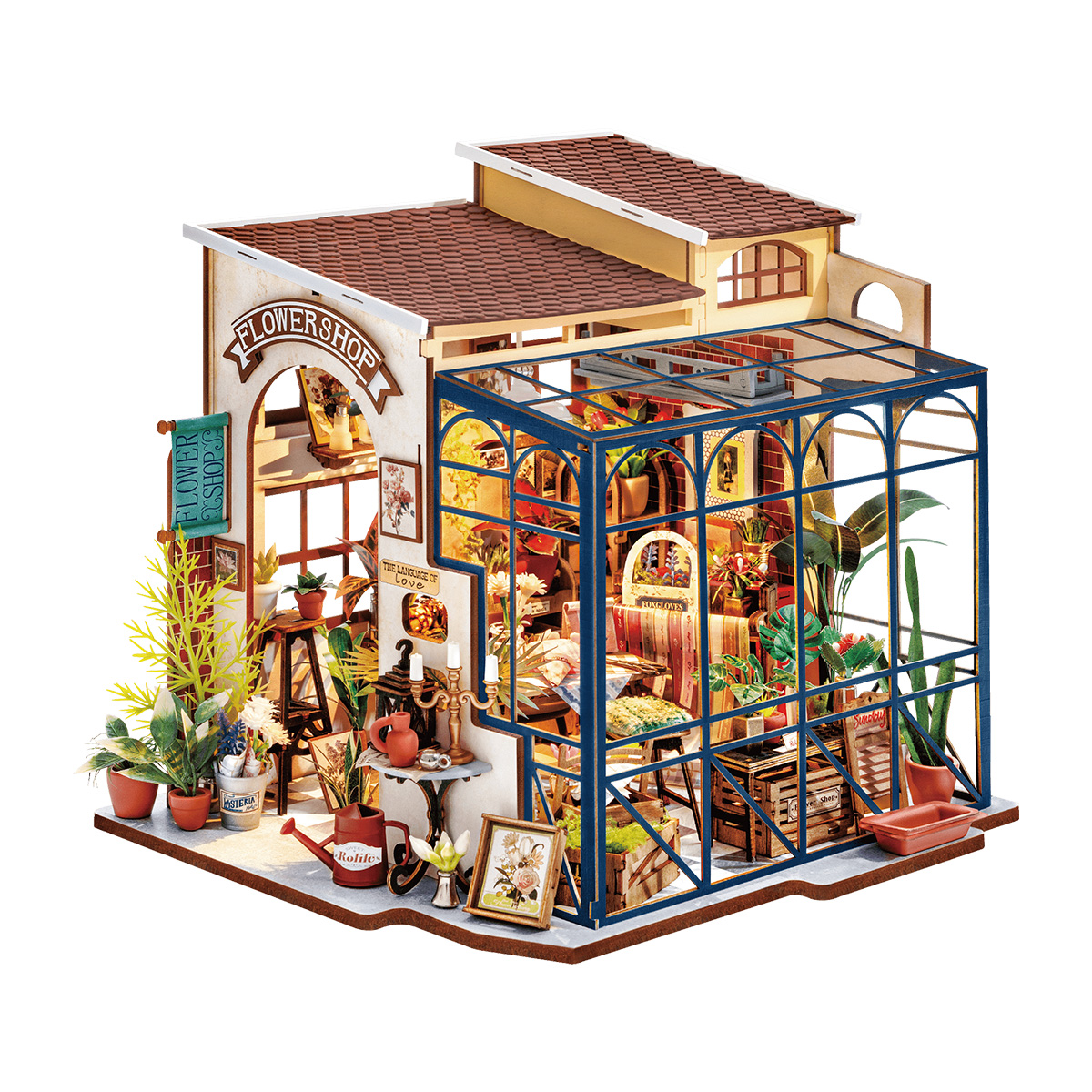 Rolife DIY Miniature Dollhouse - Emily's Flower Shop DG145 white background product view