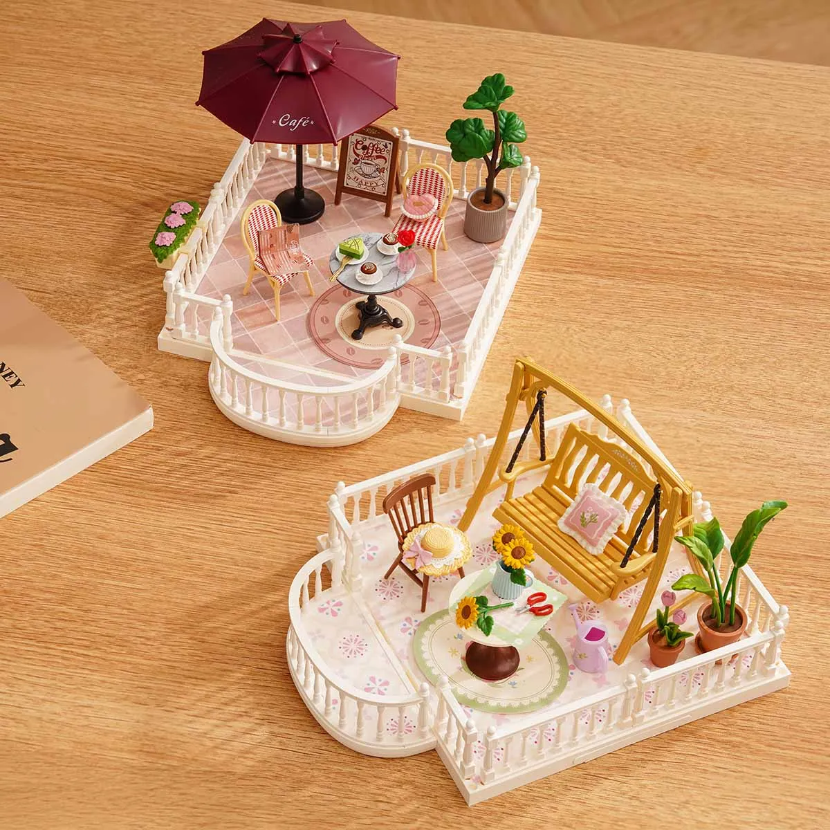 Rolife Super Creator outdoor terrace add-on parts displayed on a tabletop