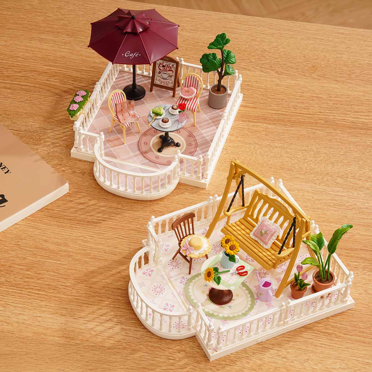 Rolife Super Creator outdoor terrace add-on parts displayed on a tabletop