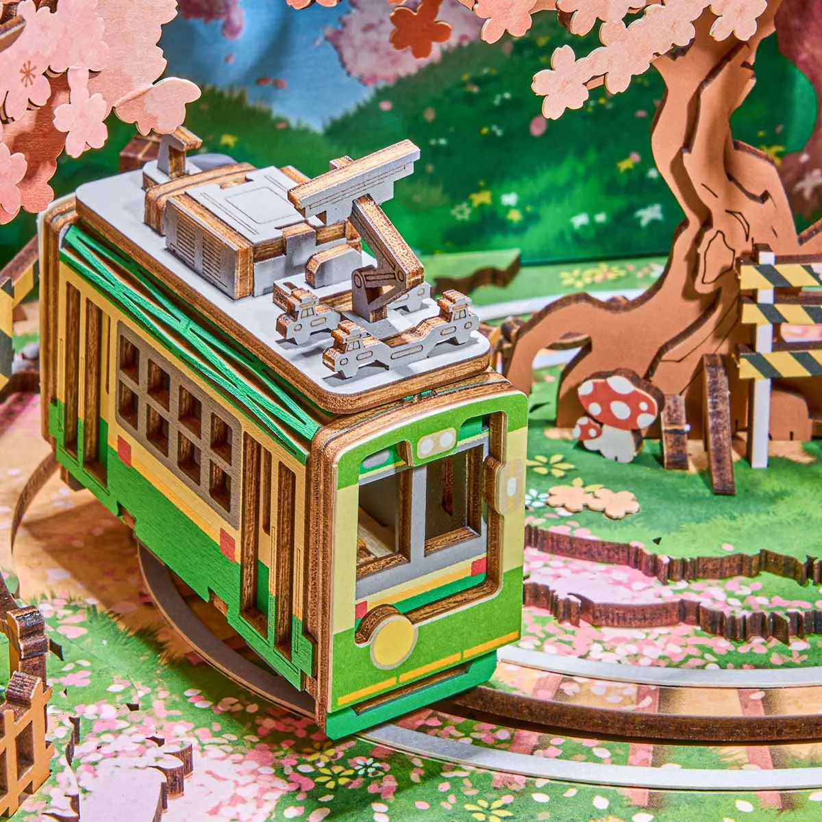 Sakura Dreamy Tour AMT02 close-up of the tram and cherry blossom scene details
