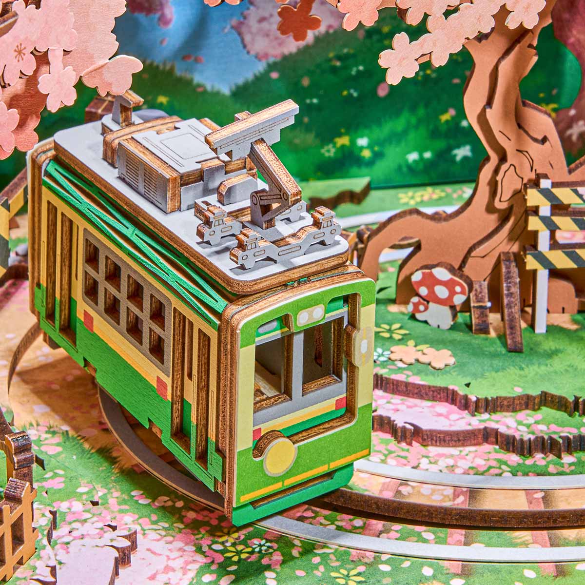 Sakura Dreamy Tour AMT02 close-up of the tram and cherry blossom scene details