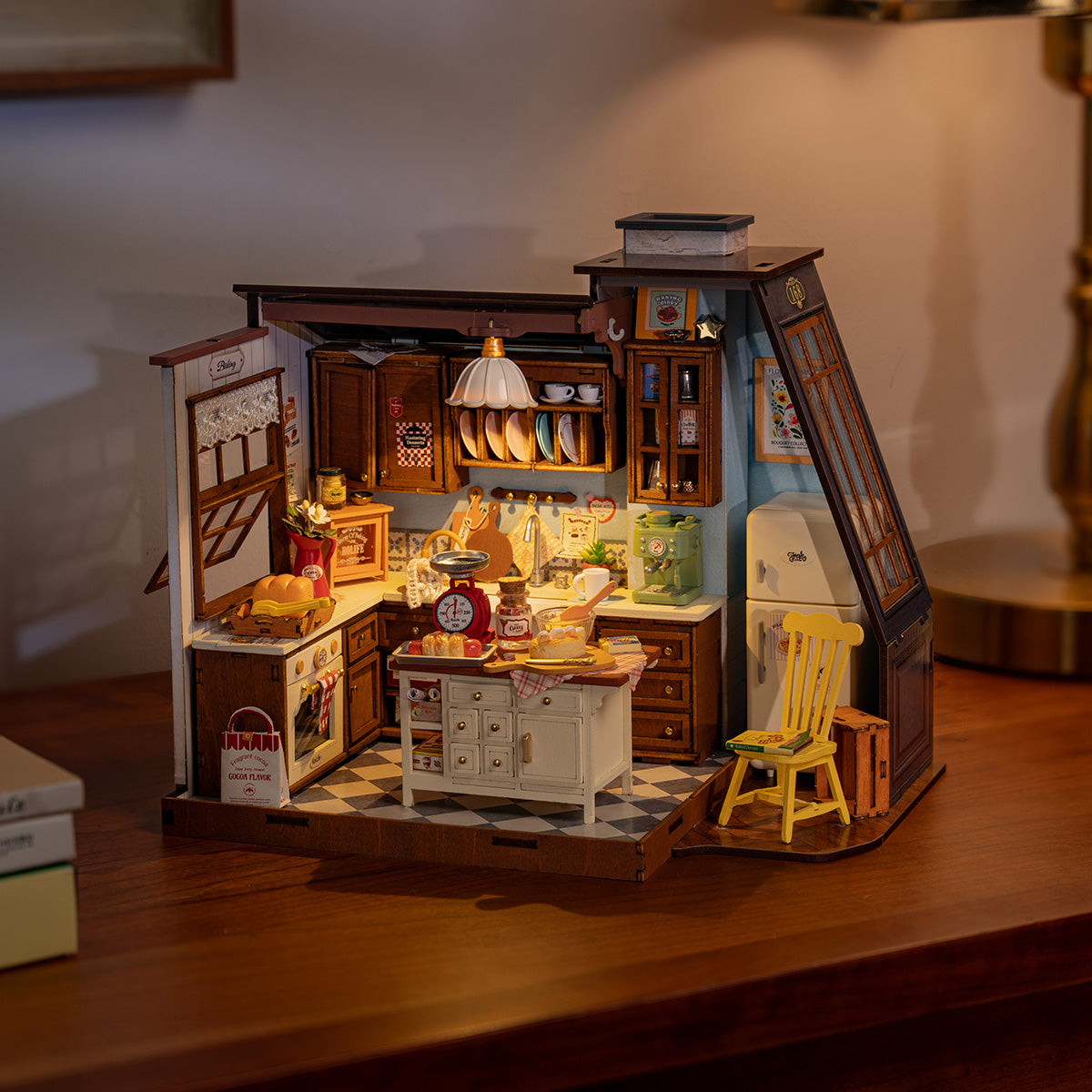Baking Kitchen DG172 illuminated night display with warm kitchen lighting