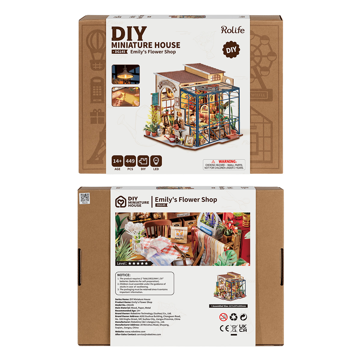 Rolife DIY Miniature Dollhouse - Emily's Flower Shop DG145 product package side view