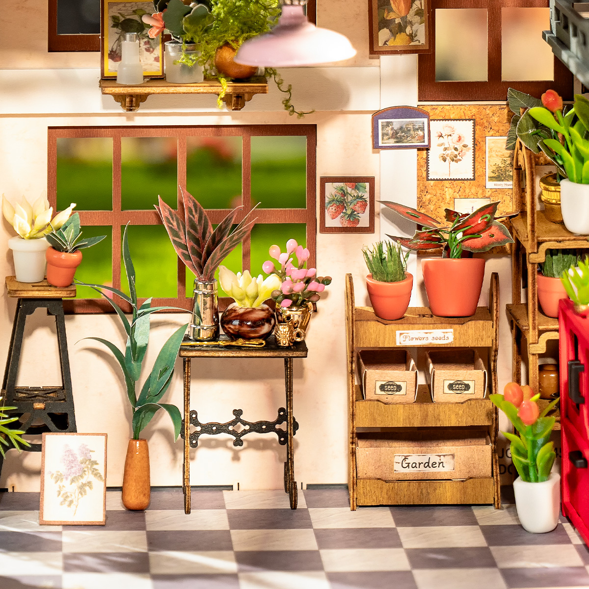 Rolife DIY Miniature Dollhouse - Emily's Flower Shop DG145 close-up of the flower shop interior