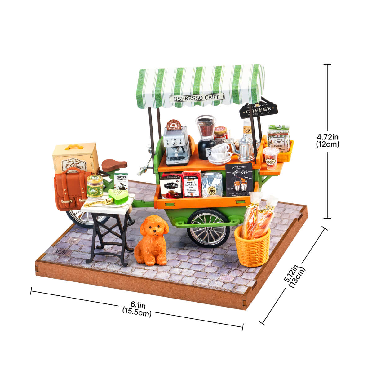 Aromatic Coffee Cart DG182 size graphic, 15.5 x 13 x 12 cm miniature house