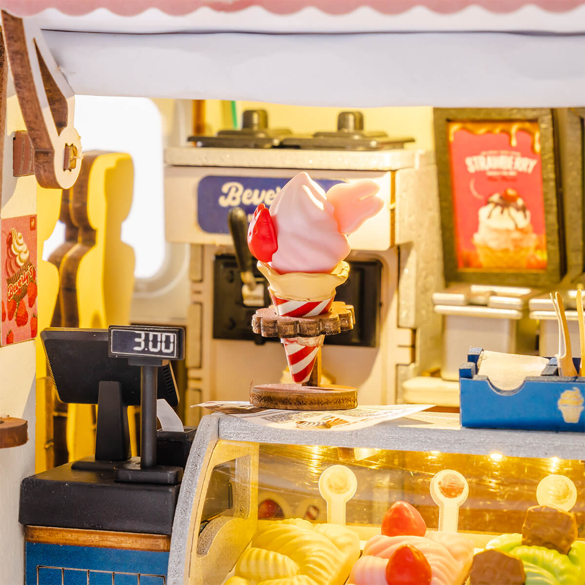 Beverly's Ice Cream Truck TGS06 counter detail with ice cream freezer and menu display