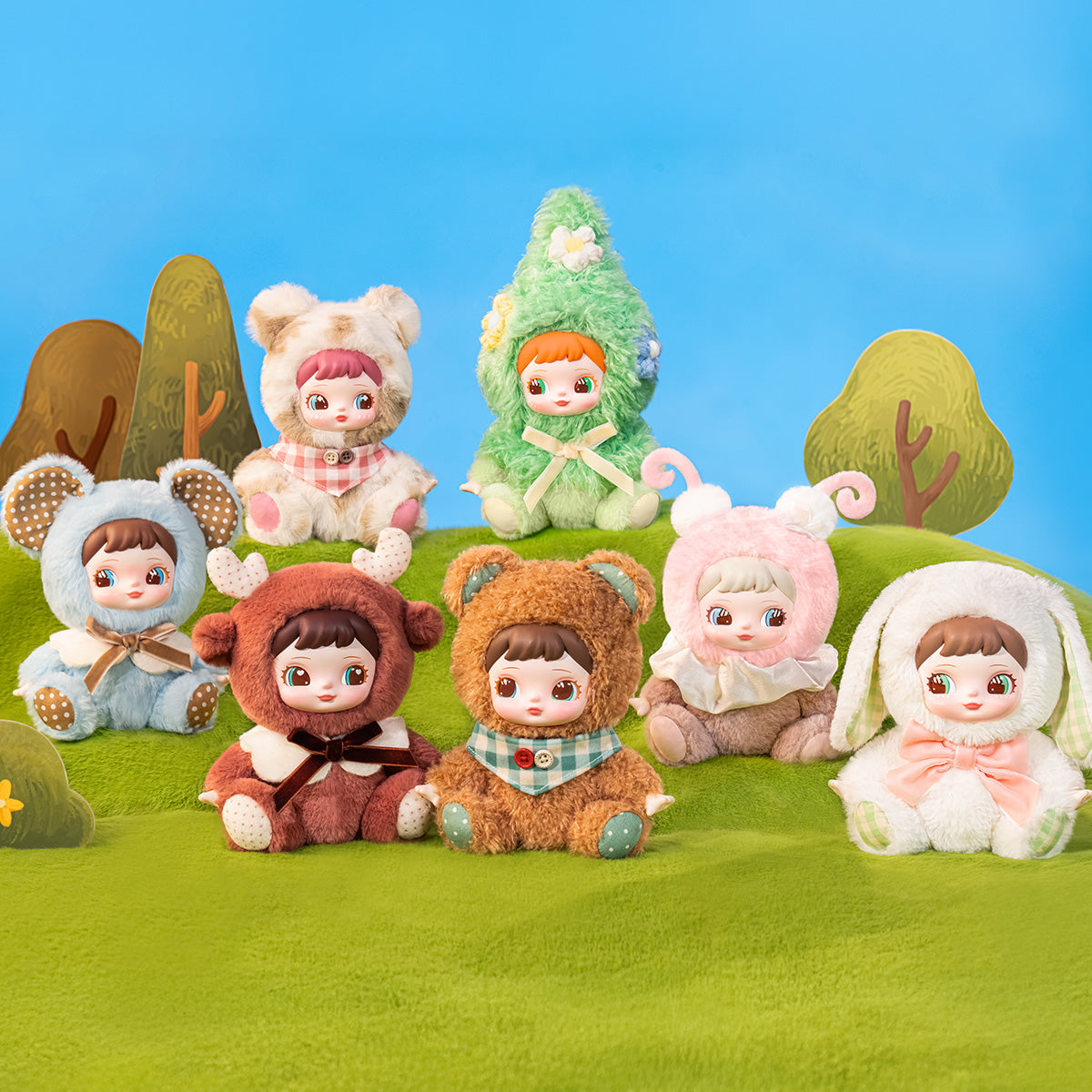 Charline Forest Hide and Seek full collection display in a forest-themed scene
