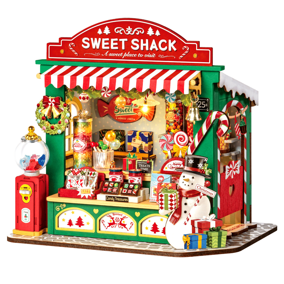 Rolife Christmas Candy Stand DS043 white background miniature sweet shack product view