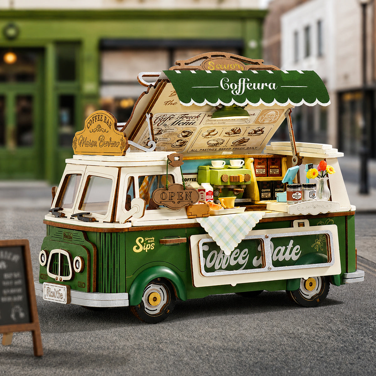 Leo's Coffee Truck TGS07 street scene with open serving window and coffee shop details