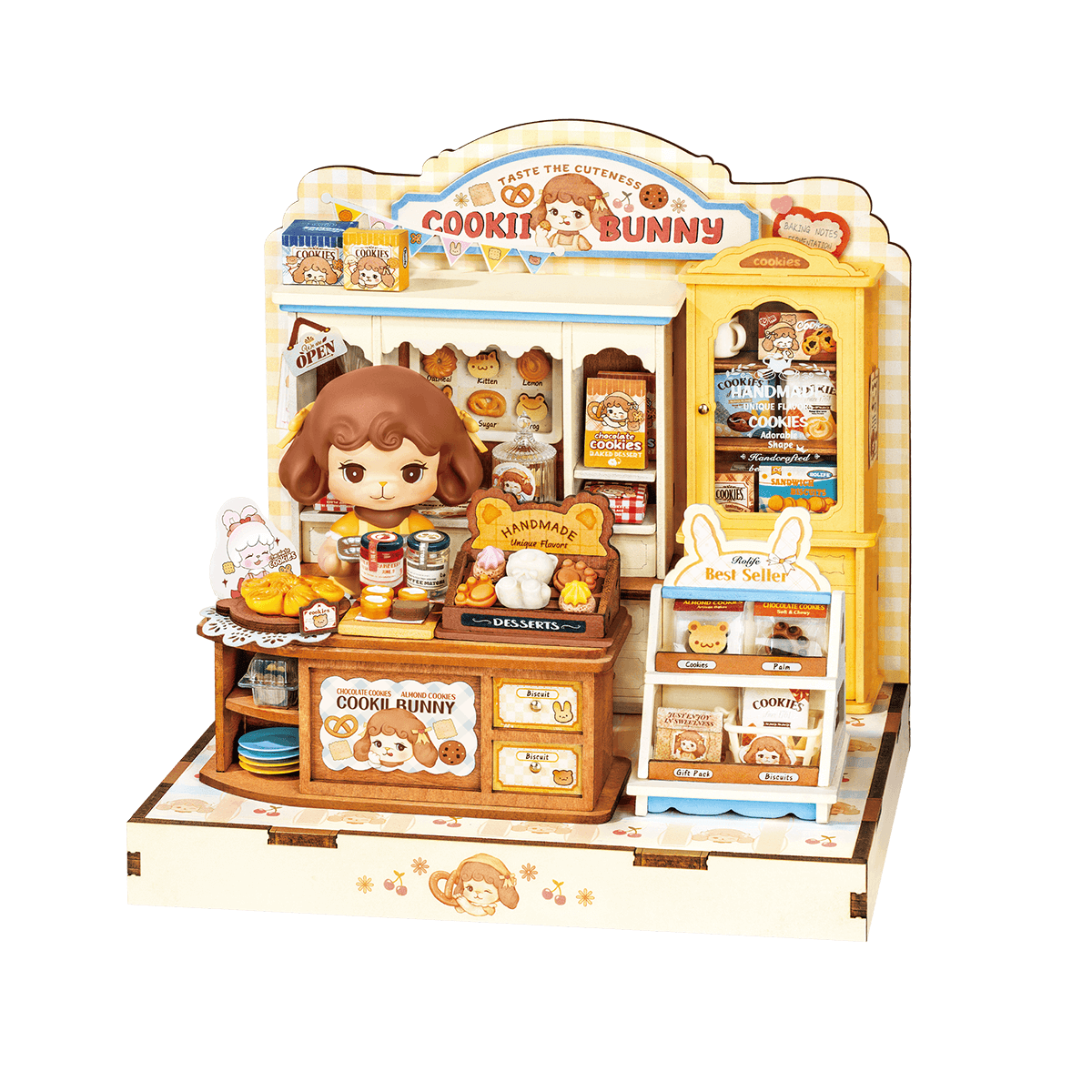 Rolife Cookii Bunny Cookie Shop DG177 white background miniature shop product view
