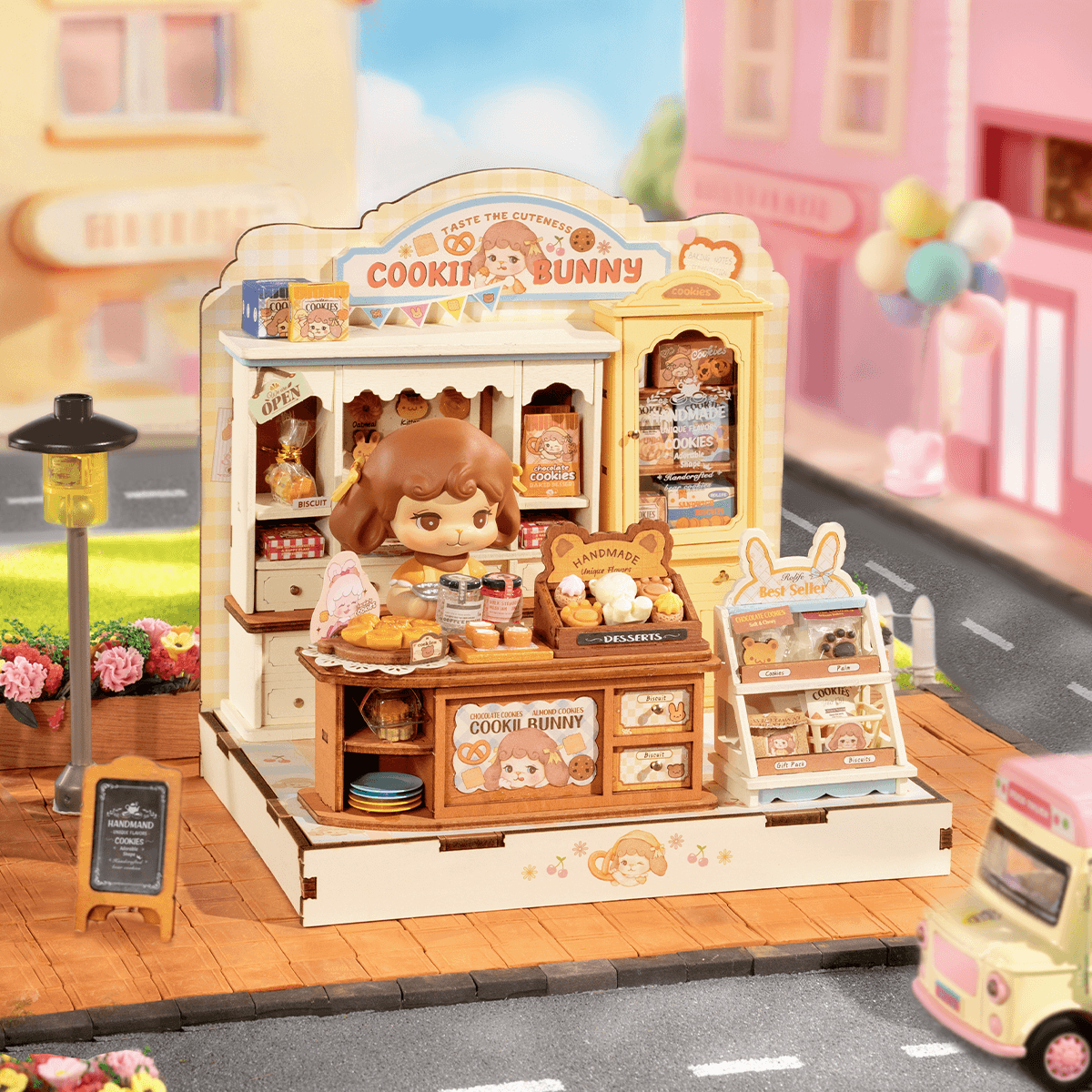 Rolife Cookii Bunny Cookie Shop DG177 miniature cookie shop in a pastel street scene