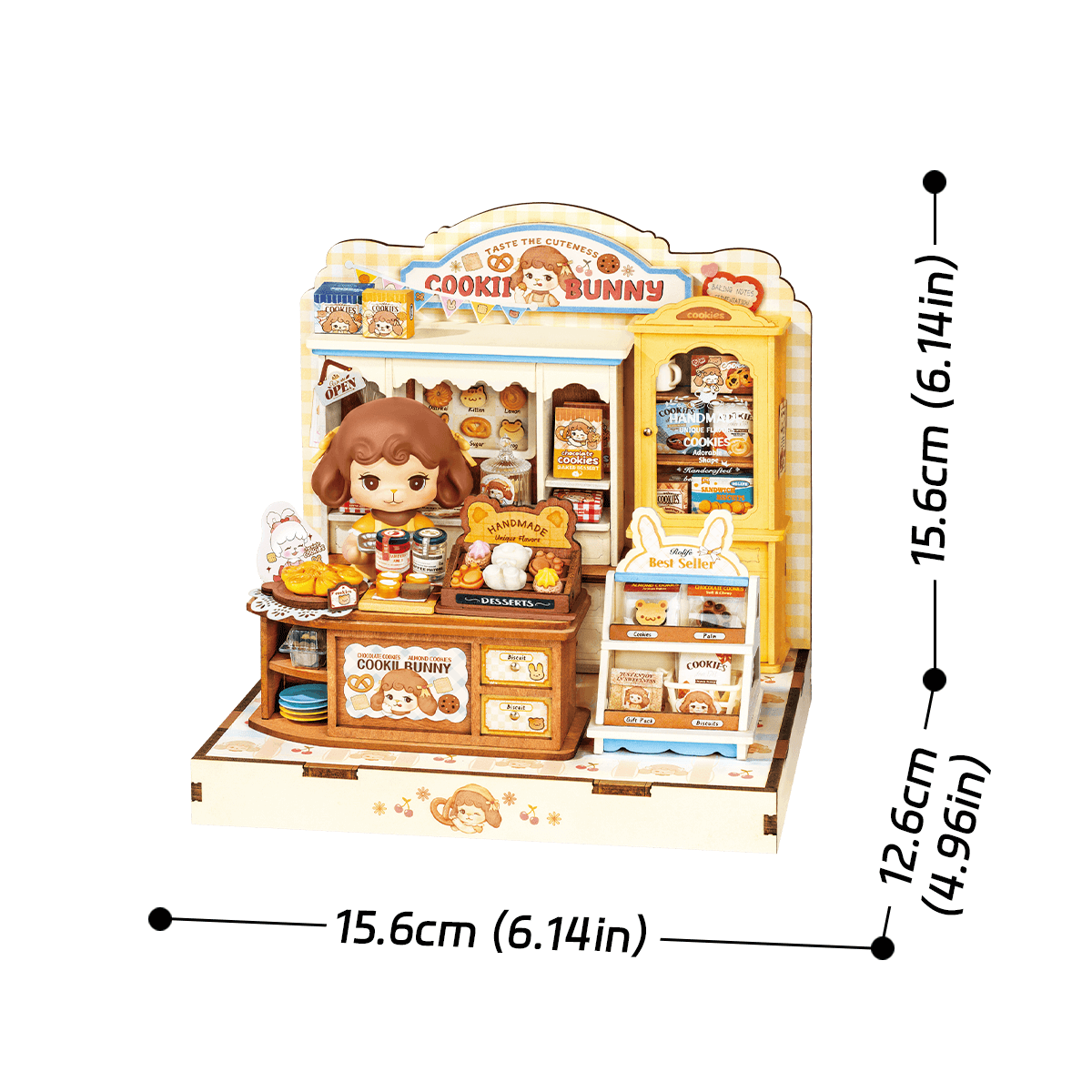 Cookii Bunny Cookie Shop DG177 size graphic, 15.6 x 12.6 x 15.6 cm miniature house