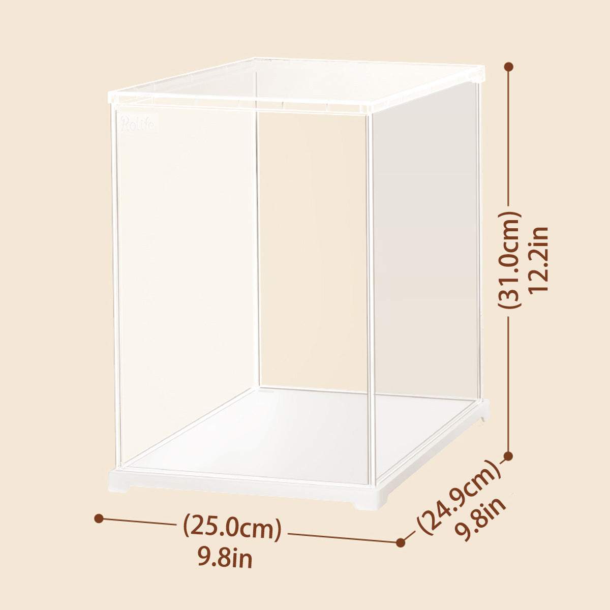 DF06L size graphic, 25 x 24.9 x 31 cm acrylic display box