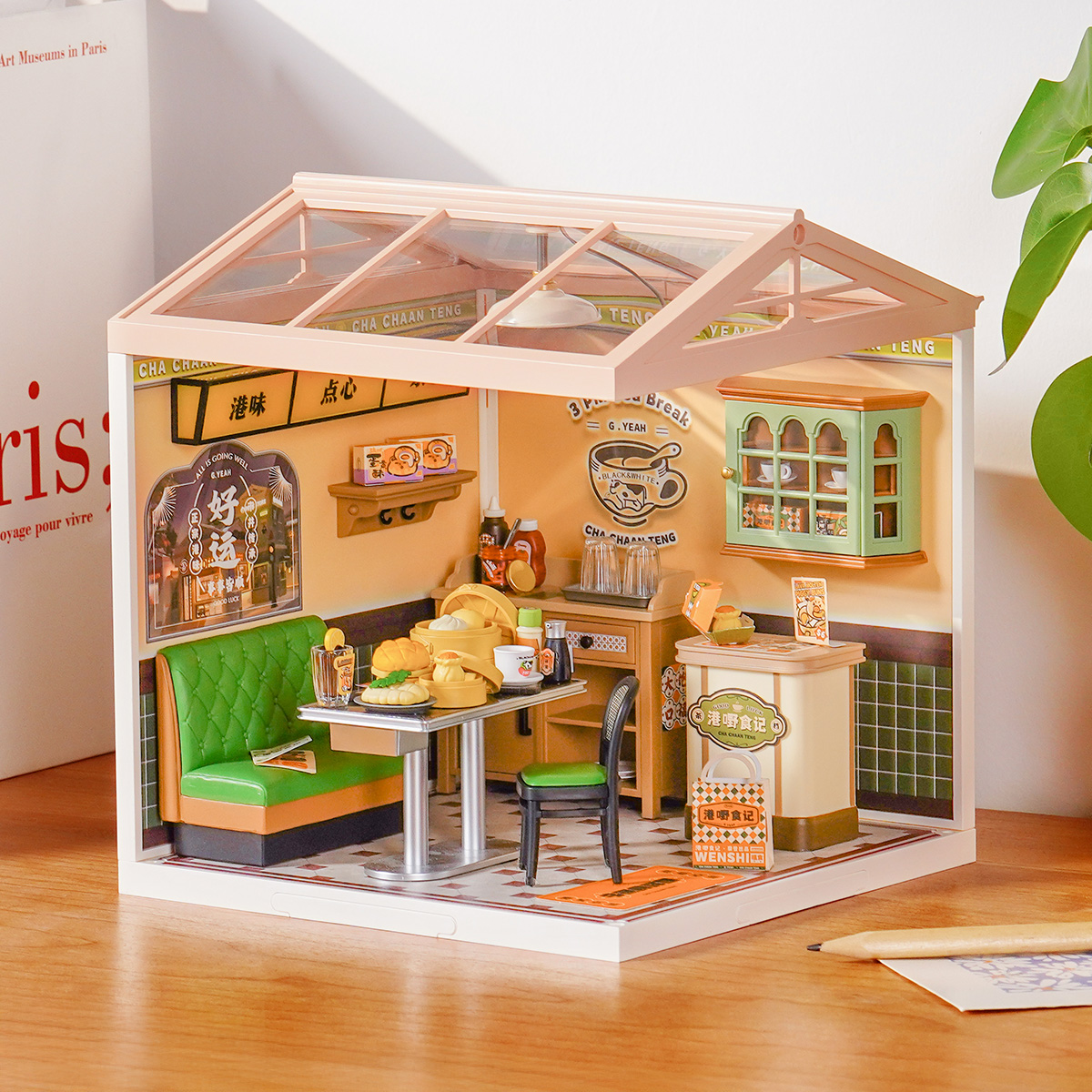 Rolife Hong Kong Bites Cafe DW021 miniature room in a tabletop home scene