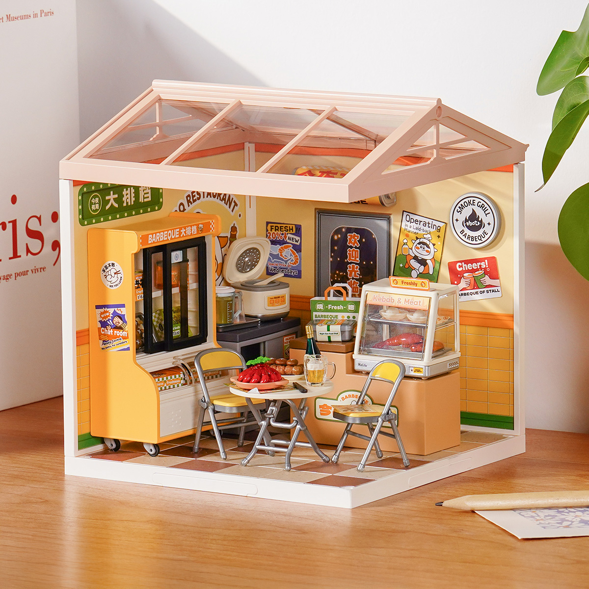 Rolife Night Out Food Stall DW022 miniature room in a tabletop home scene