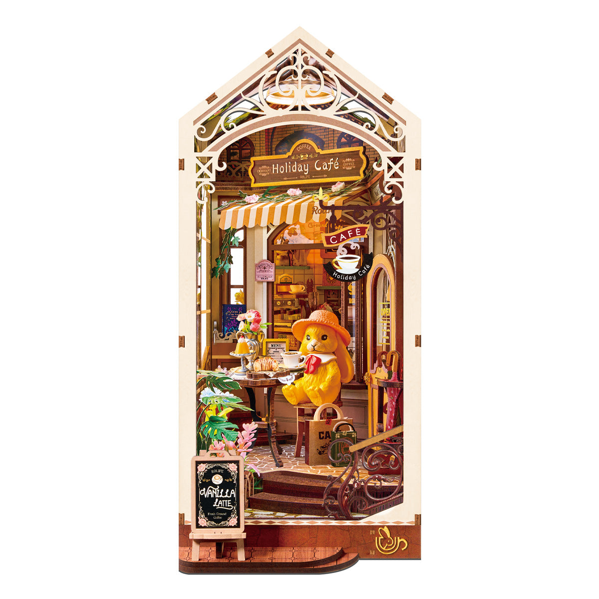 Rolife Holiday Cafe TGB15 white background book nook product view