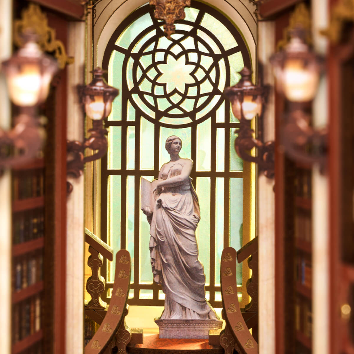 Library of Wonders TGB16 close-up of the reading hall, statue, and window details