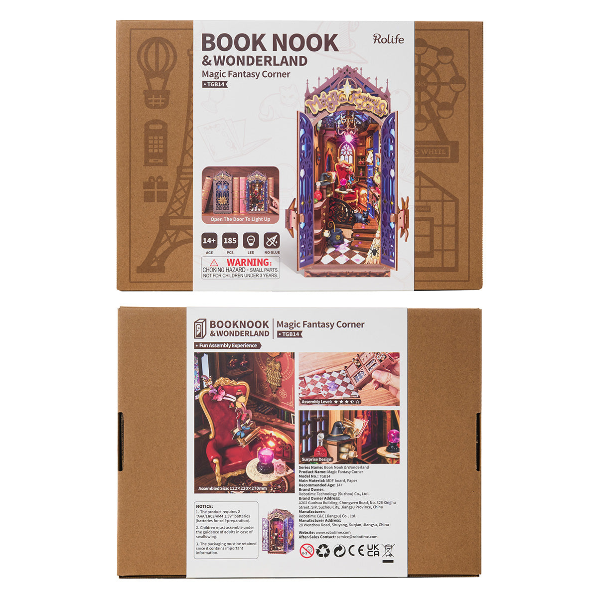 Rolife Magic Fantasy Corner TGB14 product package with completed book nook