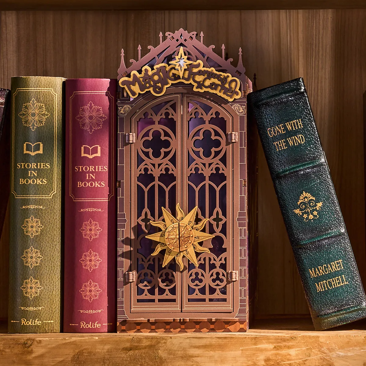 Magic Fantasy Corner TGB14 bookshelf display scene with closed door panels
