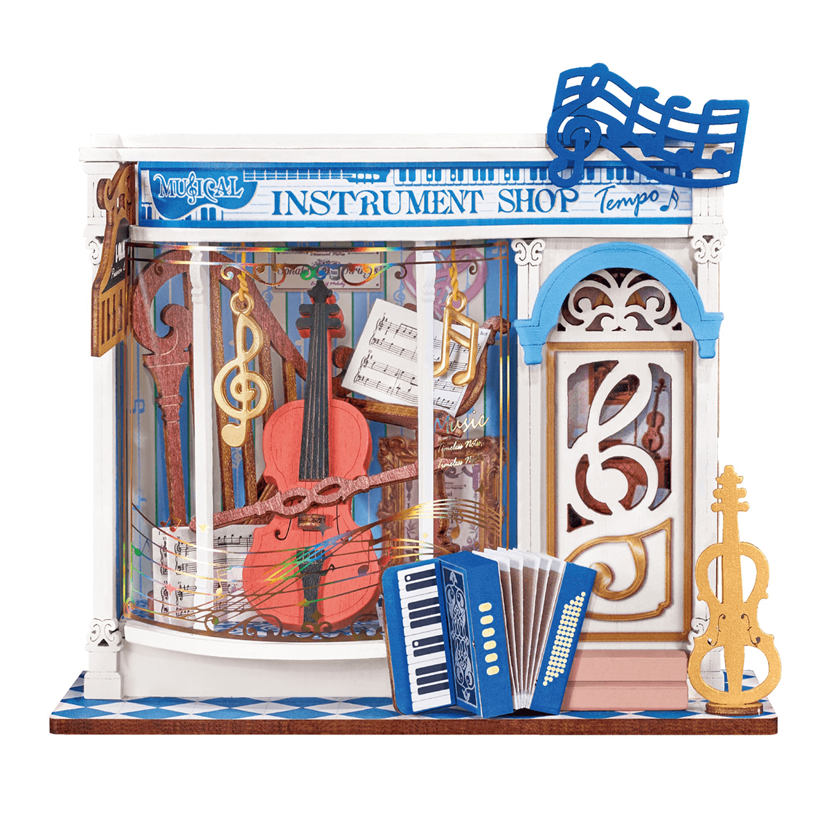 Rolife Melody Instrument Shop DS047 white background miniature music shop product view