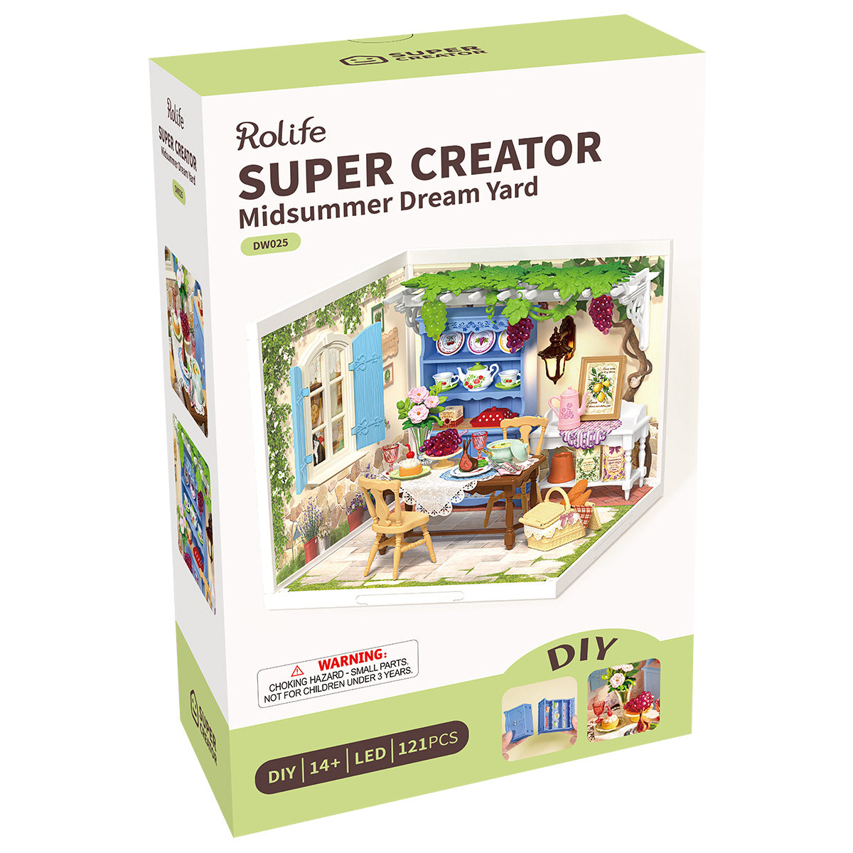 Rolife Midsummer Dream Yard DW025 product package with completed miniature room