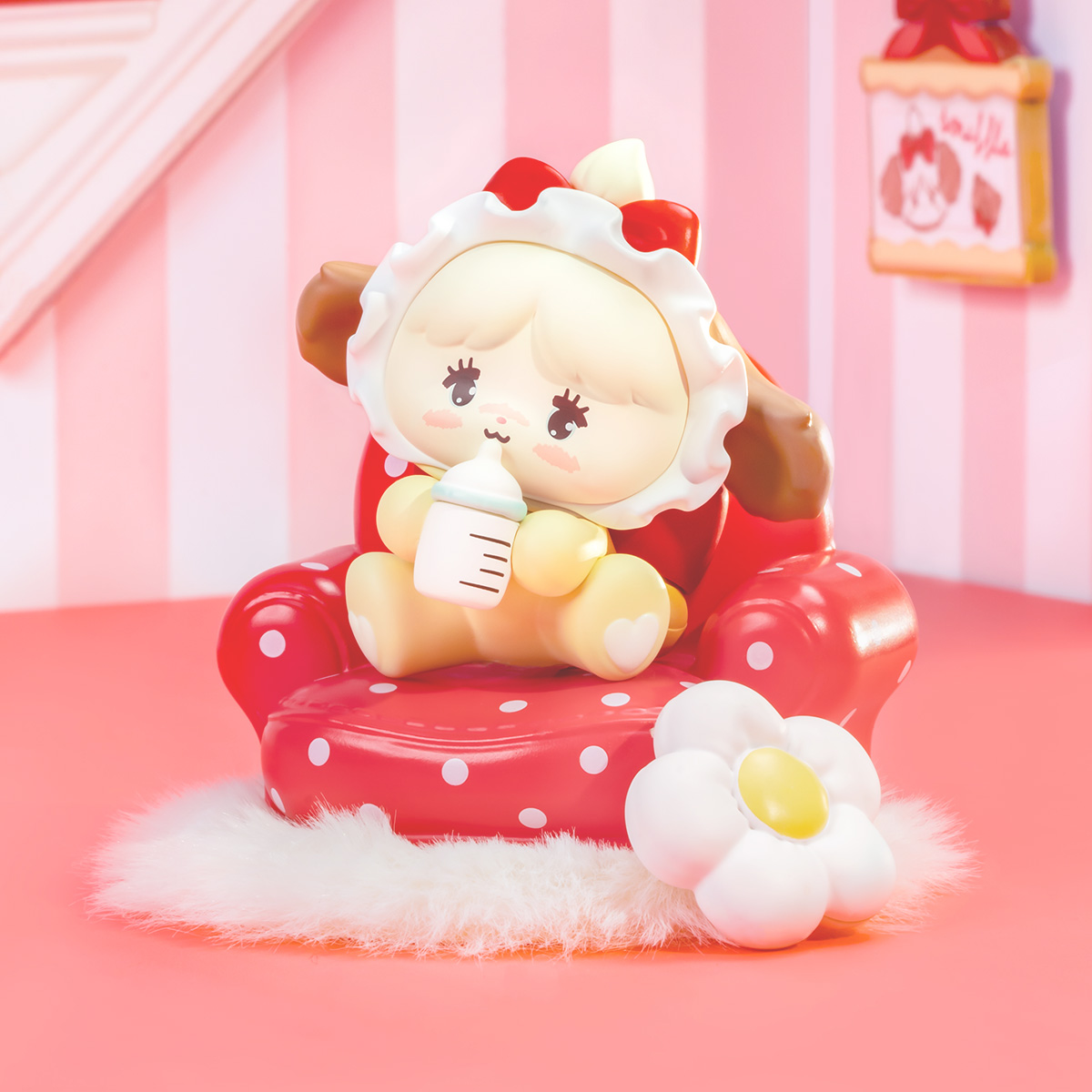Mikko Babies Little World Get Strong figure seated on a red mushroom stool