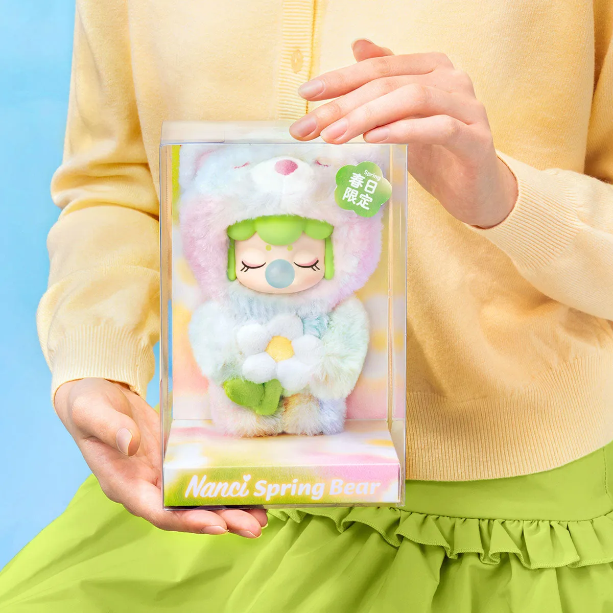 Rolife Nanci Spring Bear MN003 plush pendant packaging held in hand.