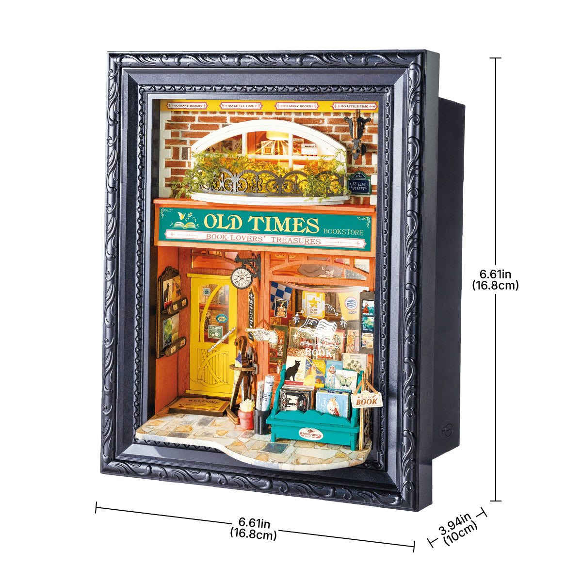 Old Times Bookstore DP004 size graphic, 21.6 x 4.8 x 16.6 cm story frame