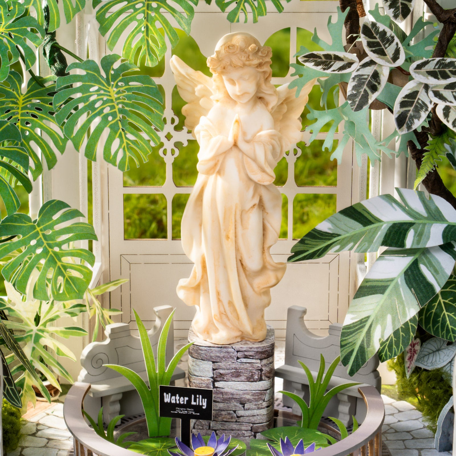 Rolife Oxygen Oasis DH102 illuminated greenhouse scene with warm LED lighting