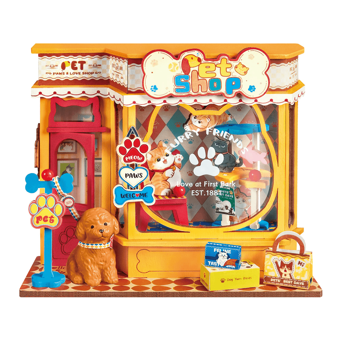 Rolife Pawfect Pet Shop DS045 white background miniature pet shop product view