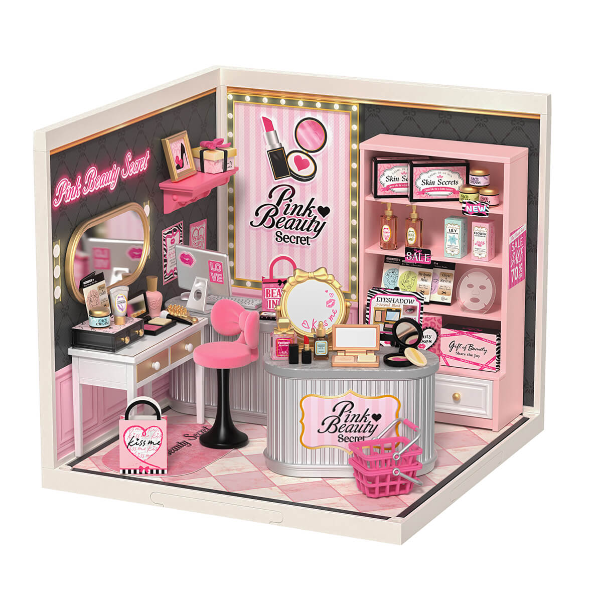 Rolife Pink Beauty Secret DW026 white background product view with pink salon interior