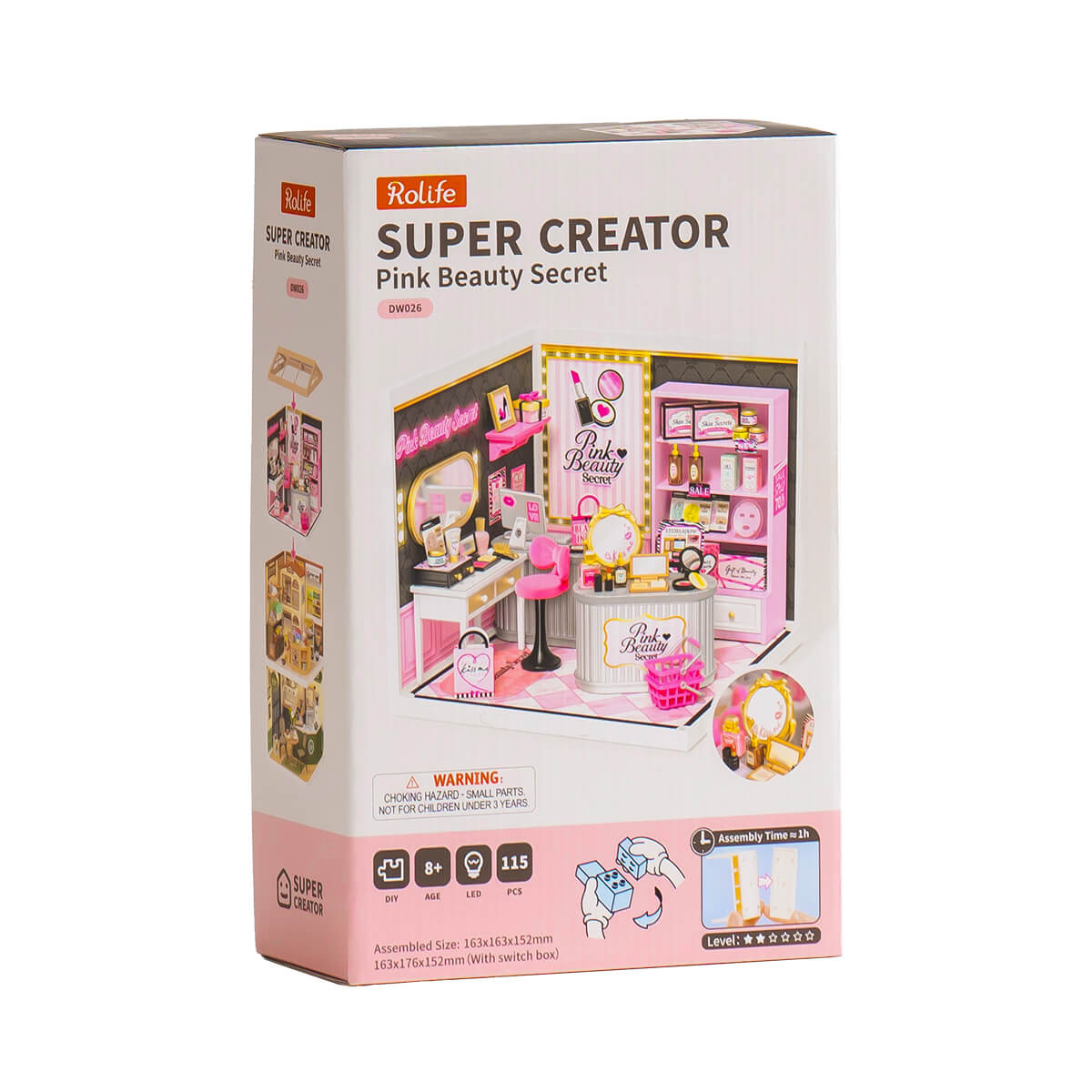 Pink Beauty Secret DW026 package beside completed Super Creator beauty studio model
