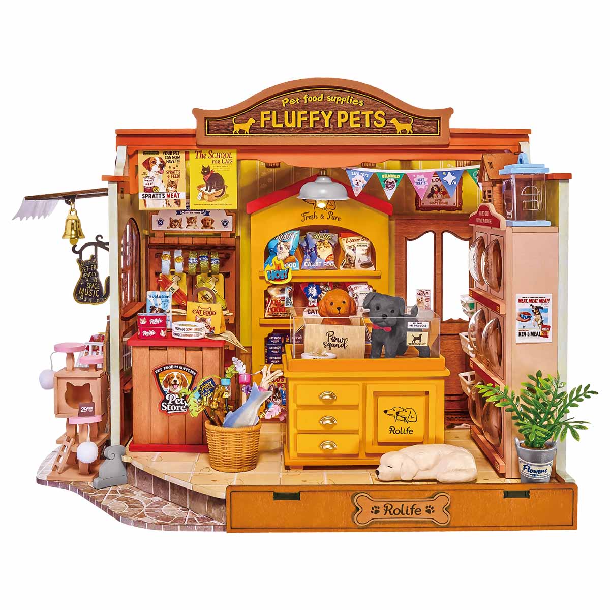 Rolife Fluffy Friends Store DIY Miniature House white background front view