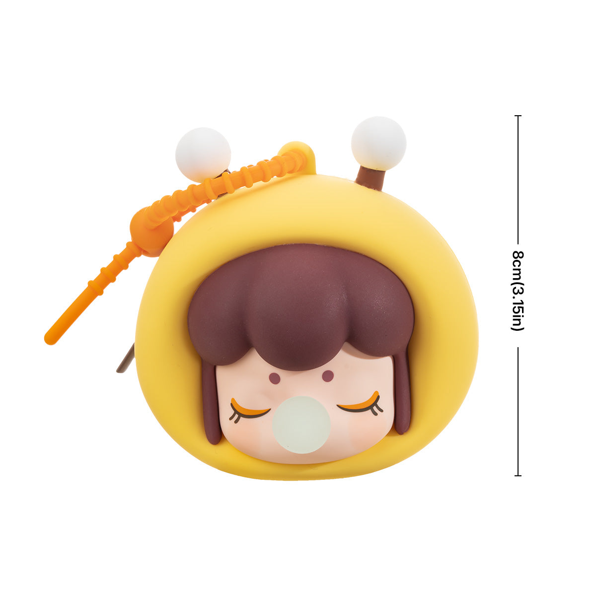 Baby Nanci Fluffy Party earphone case size graphic, about 8 cm tall