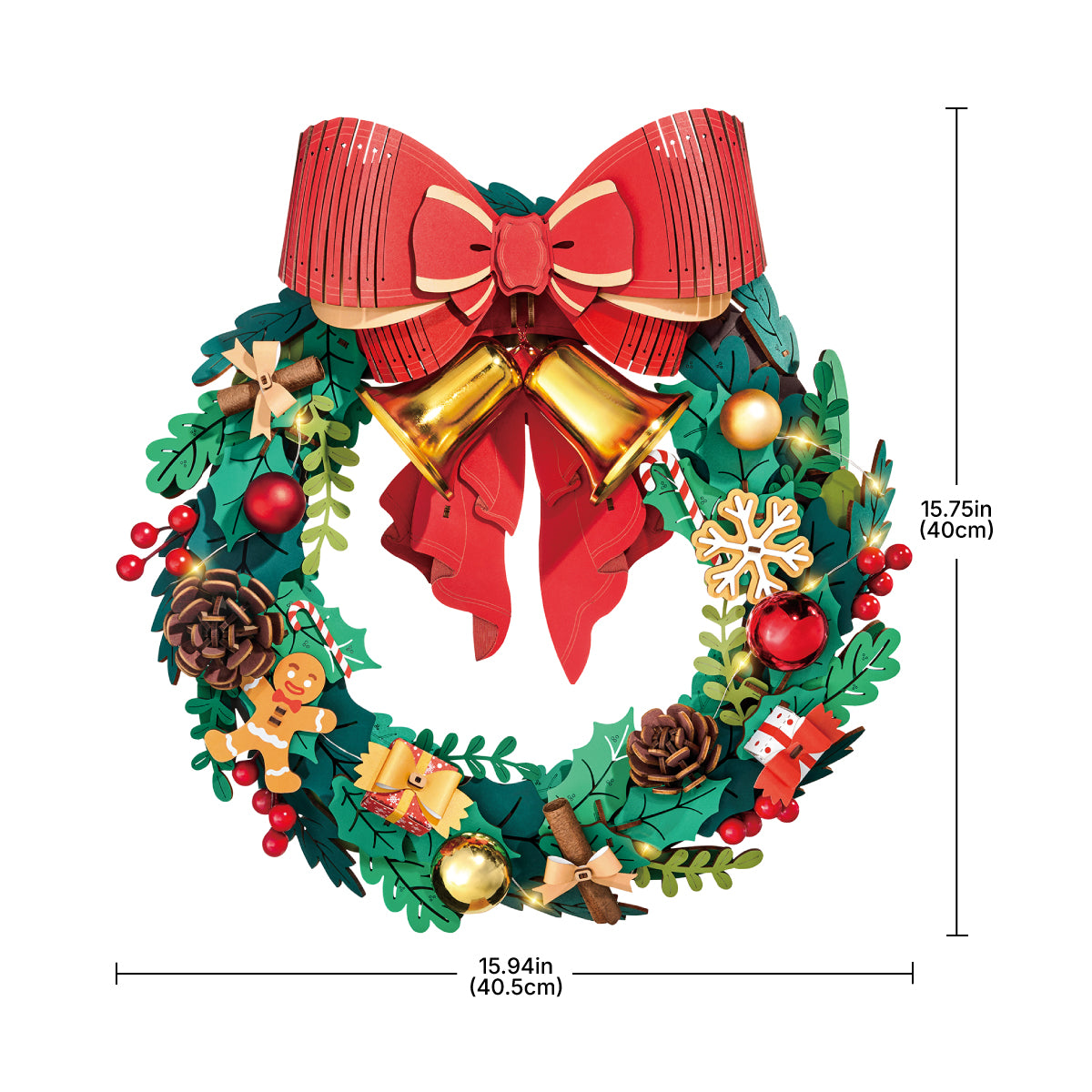 Christmas Wreath TGL04 size graphic, 40.3 x 40 cm 3D wooden wreath